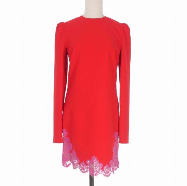 【中古】未使用品 ディースクエアード DSQUARED2 23AW 24/7 Shift Dress レース切替 ミニワンピース ドレス 長袖 38 レッド