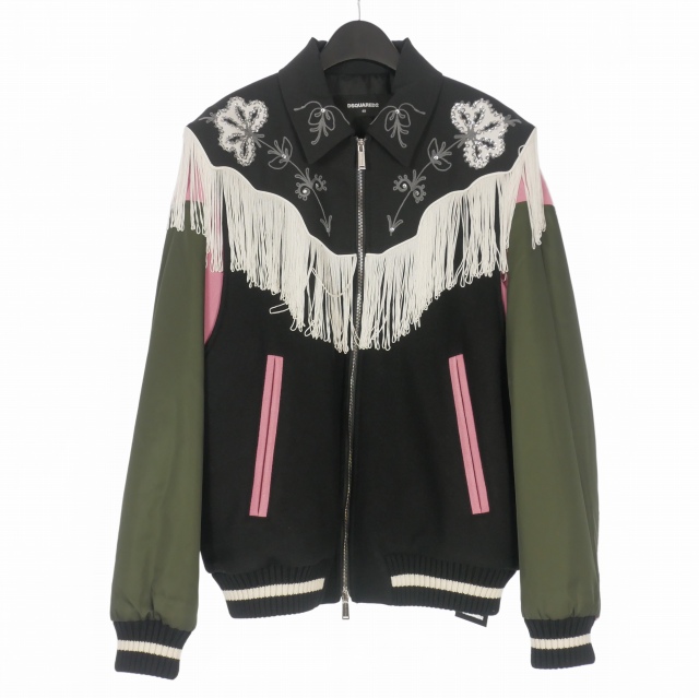 【中古】未使用品 ディースクエアード DSQUARED2 23AW Western Varsity Bomber ボンバージャケット ブルゾン 長袖 48
