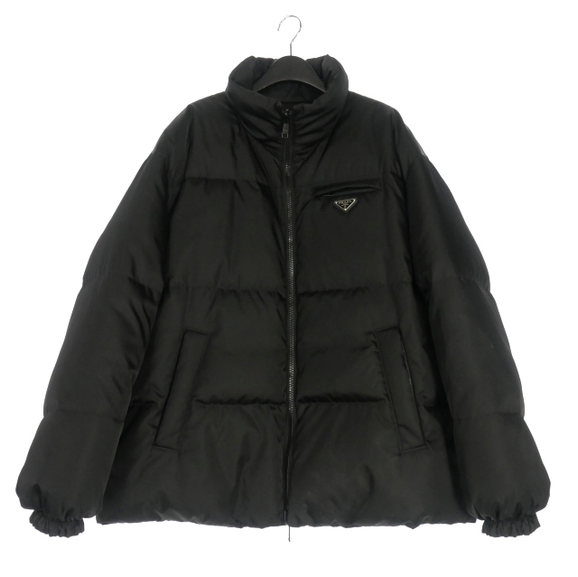 【中古】プラダ PRADA Re-Nylon トライアングルロゴ リバーシブル ダウンジャケット ブルゾン XL ブラック 黒 SGC045