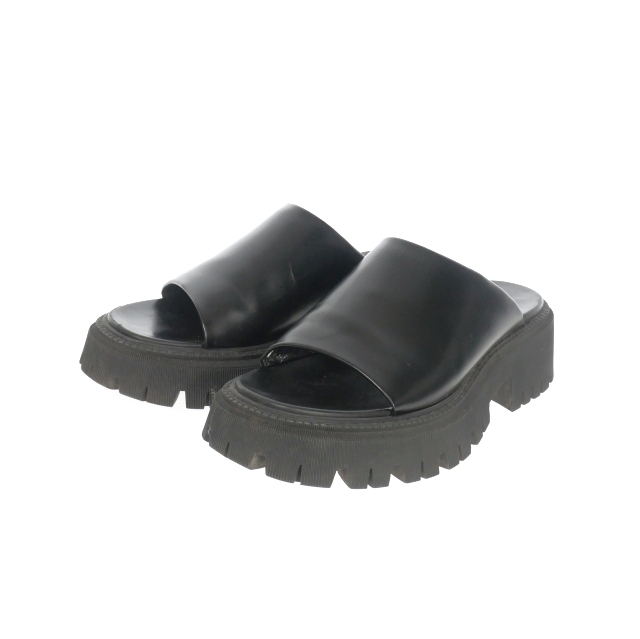 【中古】バレンシアガ BALENCIAGA 22SS Tractor Sandal トラクターサンダル レザーサンダル 厚底 靴 43 ブラック 黒