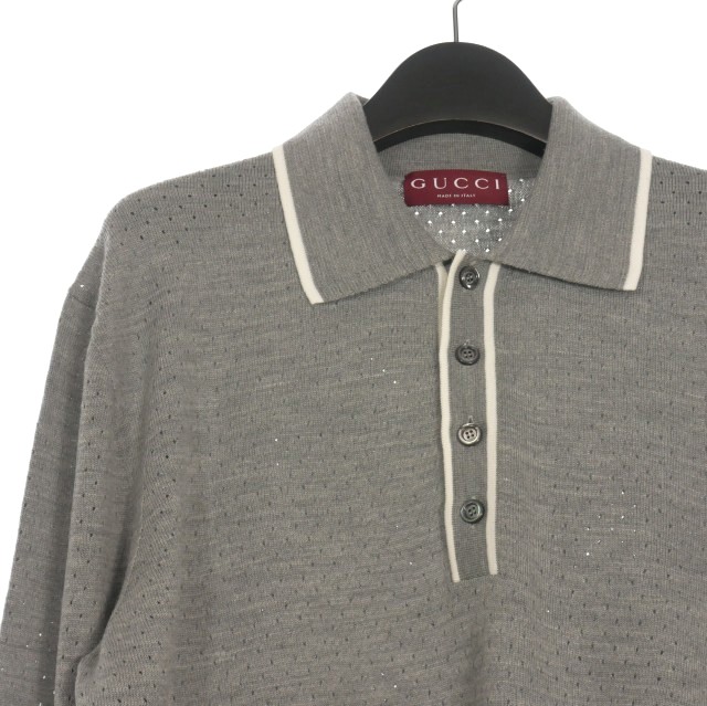 【中古】グッチ GUCCI 23AW ウール ニット ポロシャツ 長袖 Lグレー 824573 メンズ