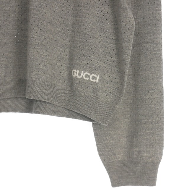 【中古】グッチ GUCCI 23AW ウール ニット ポロシャツ 長袖 Lグレー 824573 メンズ