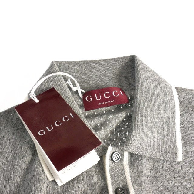 【中古】グッチ GUCCI 23AW ウール ニット ポロシャツ 長袖 Lグレー 824573 メンズ