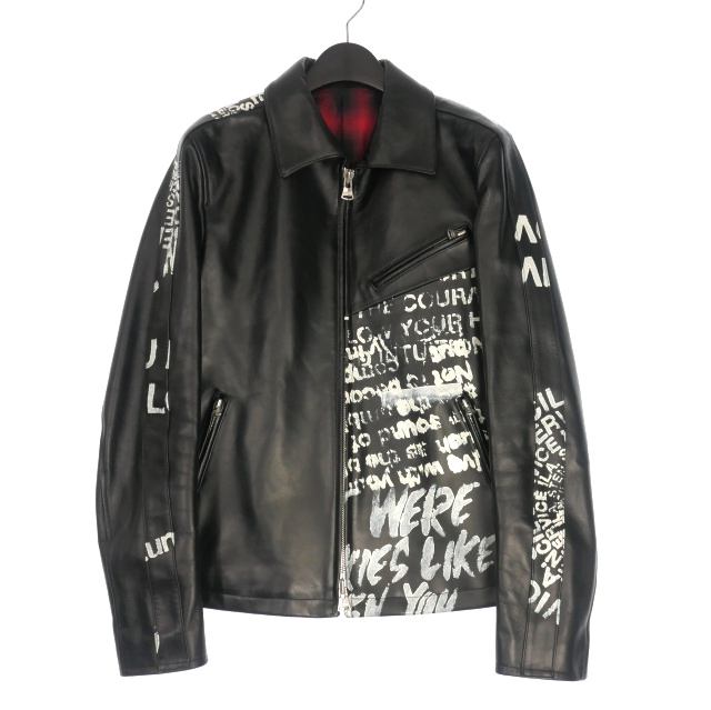 【中古】イサムカタヤマバックラッシュ ISAMU KATAYAMA BACKLASH ペイント シングルライダースジャケット レザー M ブラック