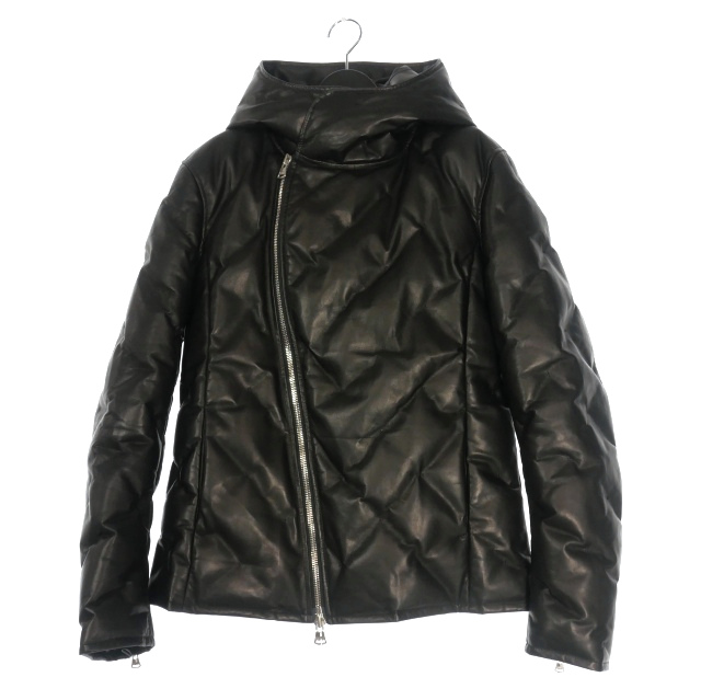 【中古】イサムカタヤマバックラッシュ ダイヤステッチ レザー フーデッド ダウンジャケット ブルゾン 長袖 ブラック