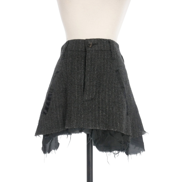 【中古】イフシックスワズナイン IF SIX WAS NINE カットオフ レイヤード アシンメトリースカート 25 ダークグレー