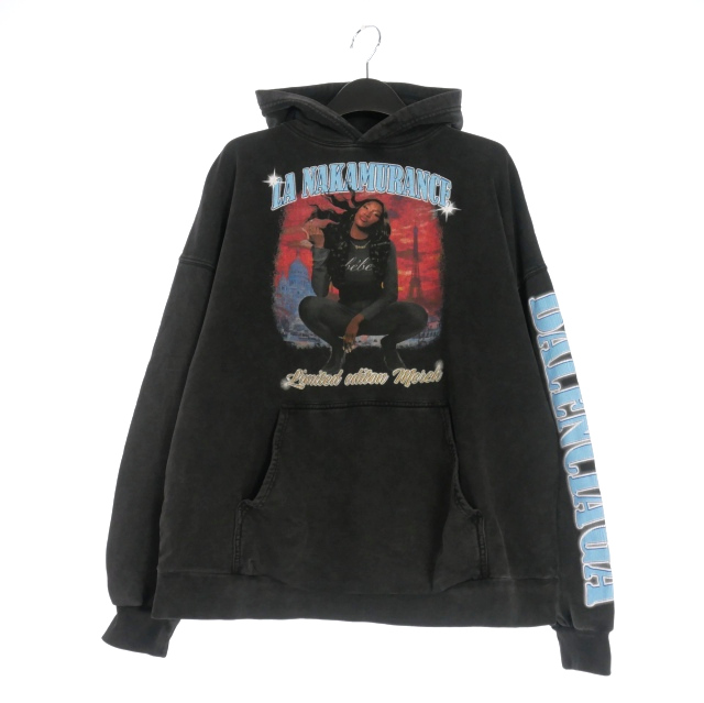 【中古】バレンシアガ BALENCIAGA 22SS アヤナカムラ ヴィンテージ加工 グラフィックフーディ パーカー 1 ブラック 黒