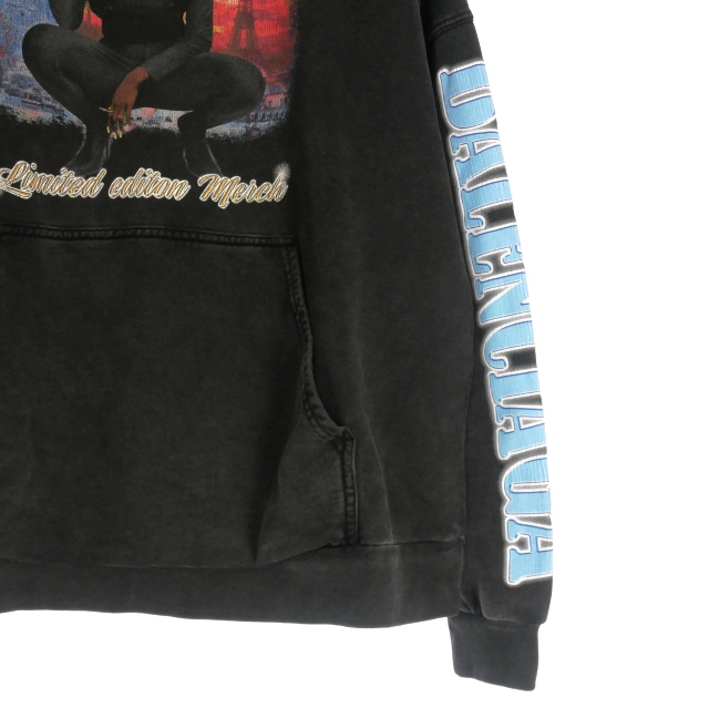 【中古】バレンシアガ BALENCIAGA 22SS アヤナカムラ ヴィンテージ加工 グラフィックフーディ パーカー 1 ブラック 黒