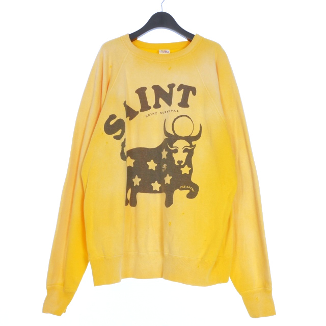 【中古】セントマイケル SAINTMICHAEL 23AW CRW N SWT / COW クルーネックスウェット トレーナー 長袖 XL イエロー