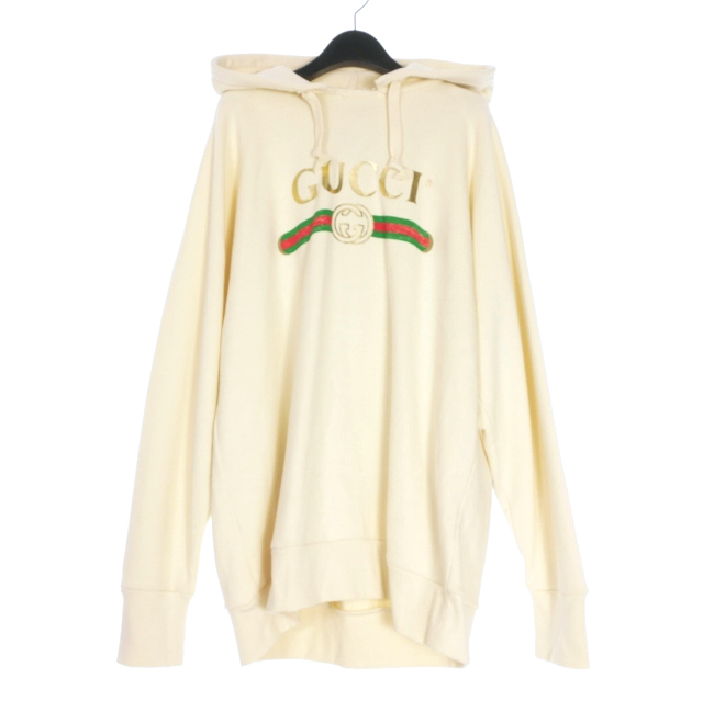 【中古】グッチ GUCCI Blind for Love ドッグ刺繍 プルオーバーパーカー フーディ 長袖 エクリュ 白系 457931