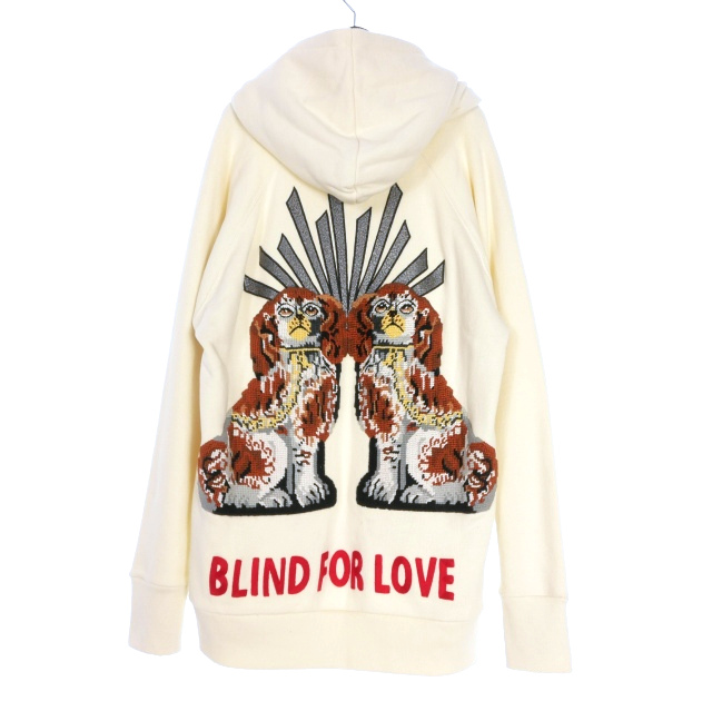 【中古】グッチ GUCCI Blind for Love ドッグ刺繍 プルオーバーパーカー フーディ 長袖 エクリュ 白系 457931