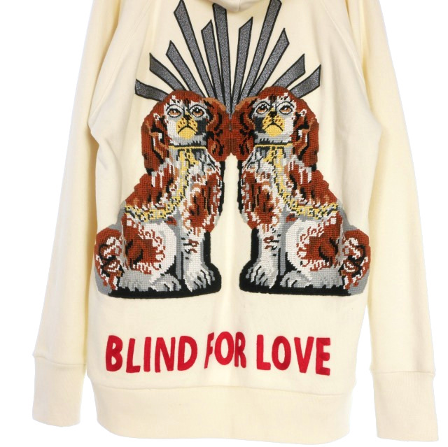 【中古】グッチ GUCCI Blind for Love ドッグ刺繍 プルオーバーパーカー フーディ 長袖 エクリュ 白系 457931