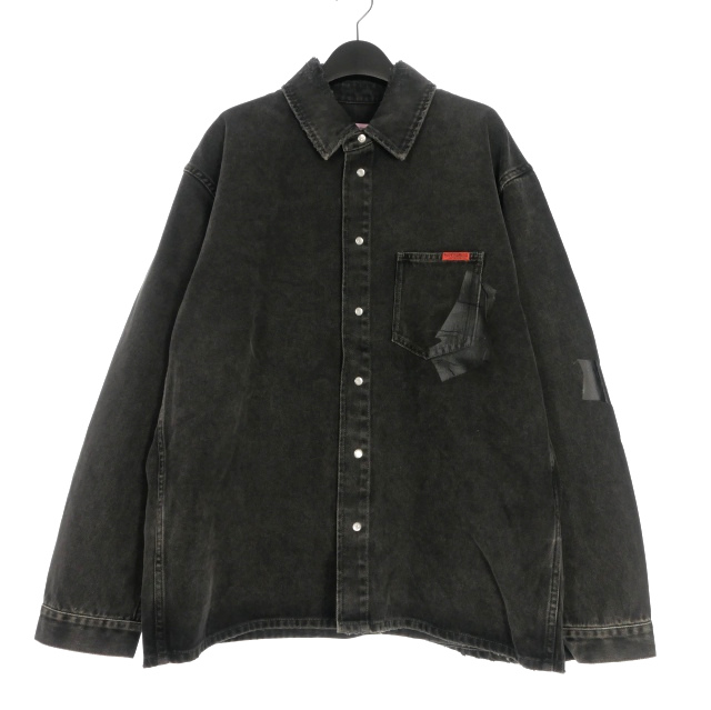 【中古】未使用品 マーティンローズ Martine Rose Denim Overshirt デニム オーバーサイズシャツ 長袖 S ブラック 黒 MRSS24-224