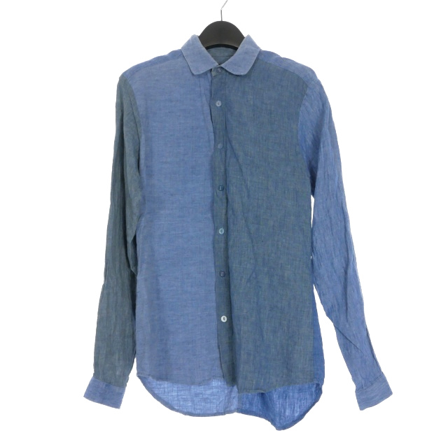 【中古】フランクリーダー FRANK LEDER シャンブレー 切替リネンシャツ カジュアルシャツ 長袖 XS ブルー 青 国内正規 メンズ