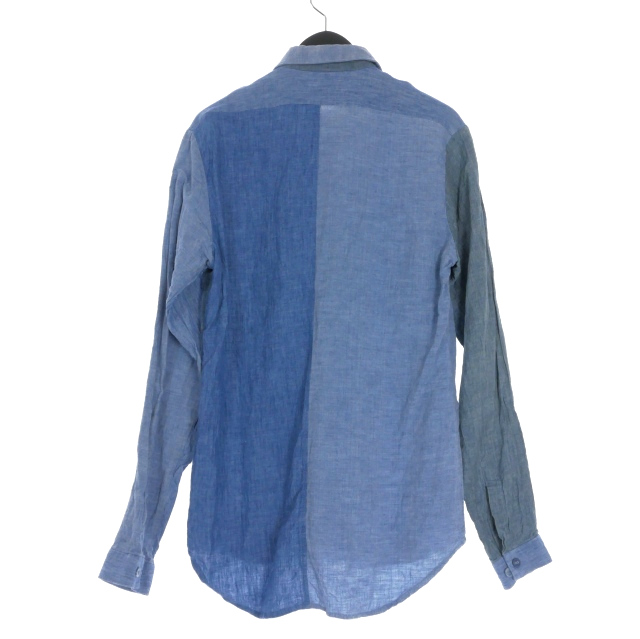 【中古】フランクリーダー FRANK LEDER シャンブレー 切替リネンシャツ カジュアルシャツ 長袖 XS ブルー 青 国内正規 メンズ_1