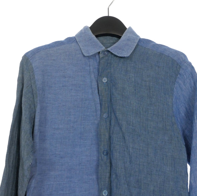 【中古】フランクリーダー FRANK LEDER シャンブレー 切替リネンシャツ カジュアルシャツ 長袖 XS ブルー 青 国内正規 メンズ_2