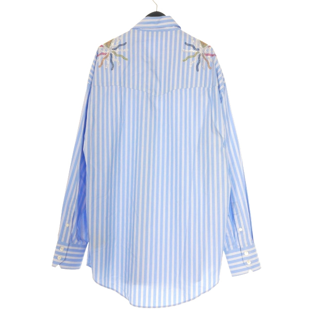 【中古】ブルーマーブル Bluemarble Rhinestone Stardust Striped Poplin Shirt ラインストーン ストライプロングシャツ M ブルー_1