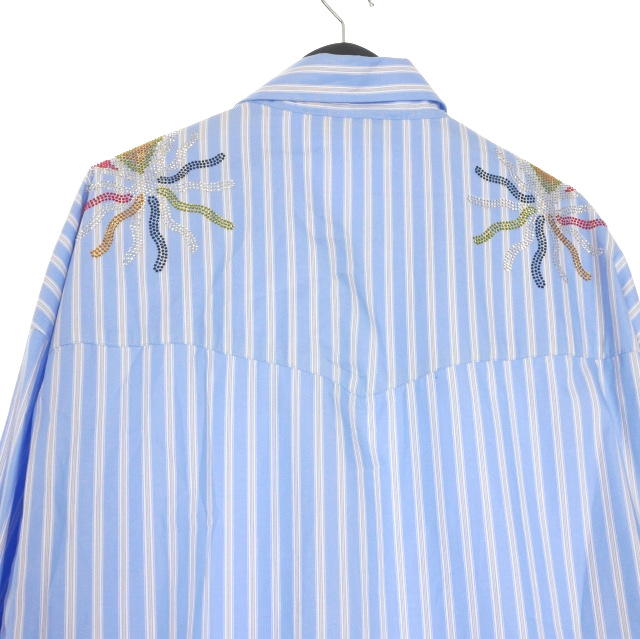 【中古】ブルーマーブル Bluemarble Rhinestone Stardust Striped Poplin Shirt ラインストーン ストライプロングシャツ M ブルー_5
