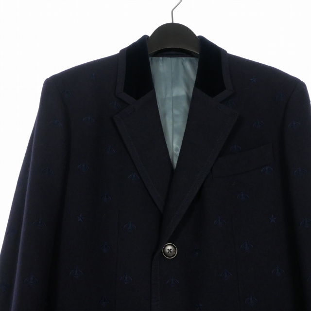 【中古】未使用品 グッチ GUCCI BEE刺繍 オーバーコート チェスターコート ジャケット 46 ネイビー 紺 国内正規_2