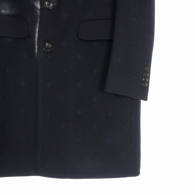 【中古】未使用品 グッチ GUCCI BEE刺繍 オーバーコート チェスターコート ジャケット 46 ネイビー 紺 国内正規_3