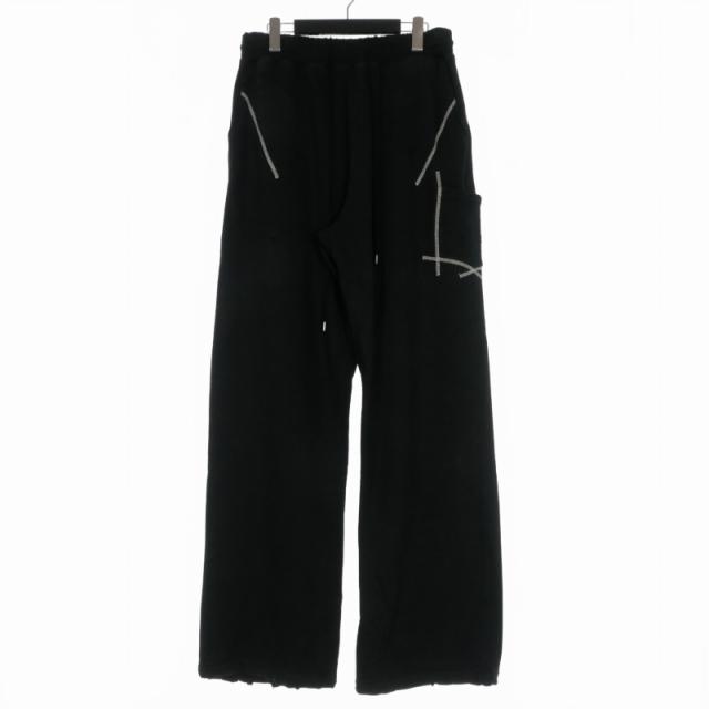 【中古】未使用品 ミシェル 71 MICHAEL 24AW ダメージ加工 ステッチ スウェットワイドパンツ M ブラック 黒