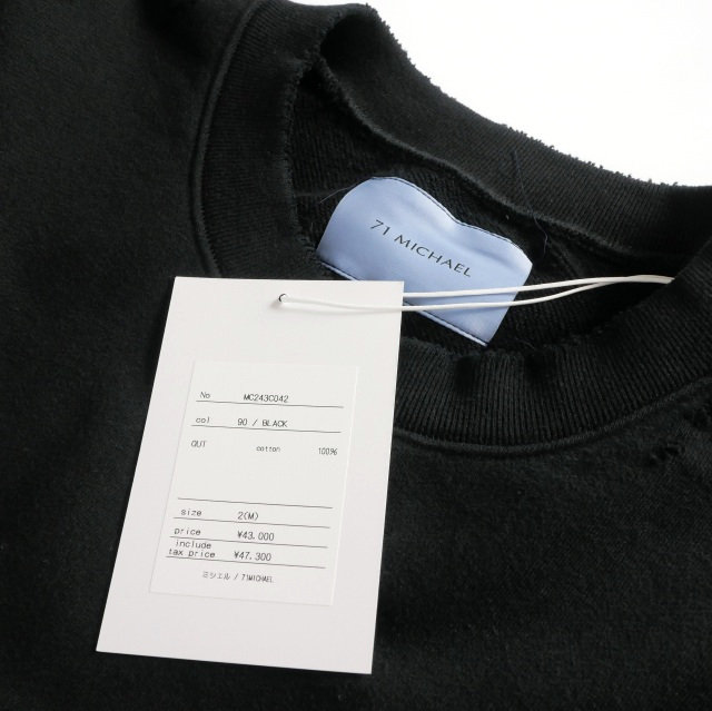 【中古】未使用品 ミシェル 71 MICHAEL 24AW ダメージ加工 オーバーサイズスウェットシャツ トレーナー 長袖 2(M) ブラック_5