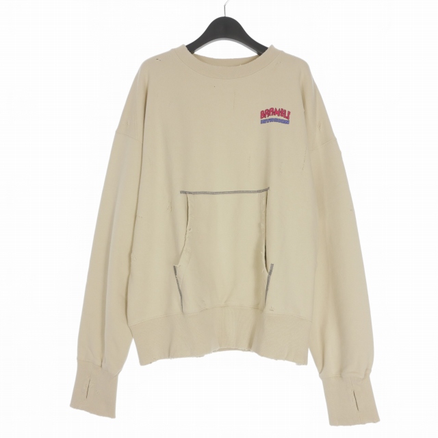 【中古】未使用品 ミシェル 71 MICHAEL 24AW ダメージ加工 オーバーサイズスウェットシャツ トレーナー 長袖 2(M) サンドベージュ