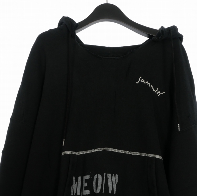 【中古】未使用品 ミシェル 71 MICHAEL 24AW ダメージ加工 オーバーサイズフーディ パーカー 長袖 2(M) ブラック 黒 MC243C045_2