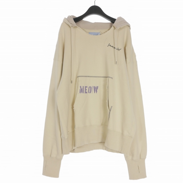 【中古】未使用品 ミシェル 71 MICHAEL 24AW ダメージ加工 オーバーサイズフーディ パーカー 長袖 2(M) サンドベージュ