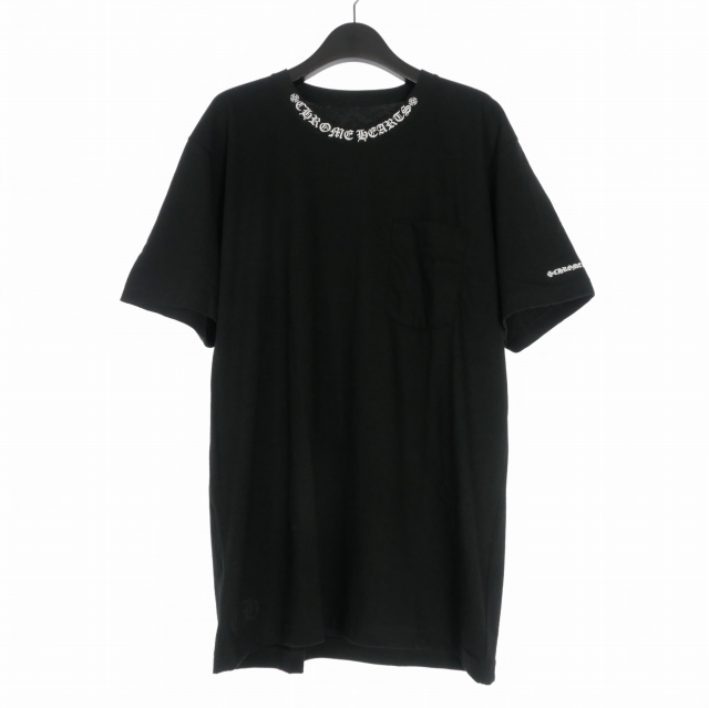 【中古】クロムハーツ CHROME HEARTS ネックロゴ ポケットTシャツ カットソー 半袖 L ブラック 黒 国内正規 メンズ