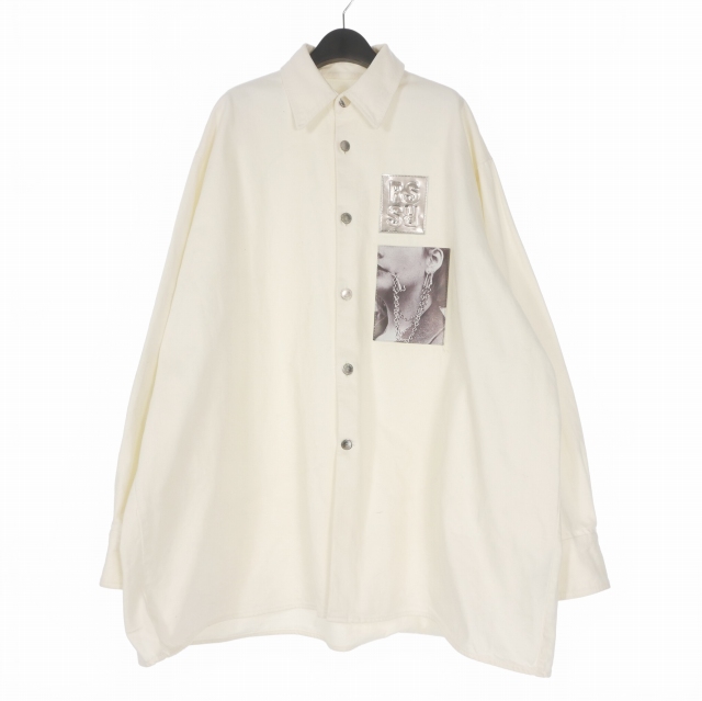 【中古】ラフシモンズ RAF SIMONS 19SS Two Patches Big Fit Shirt パッチ ビッグシャツ 長袖 M ホワイト 白 191-248