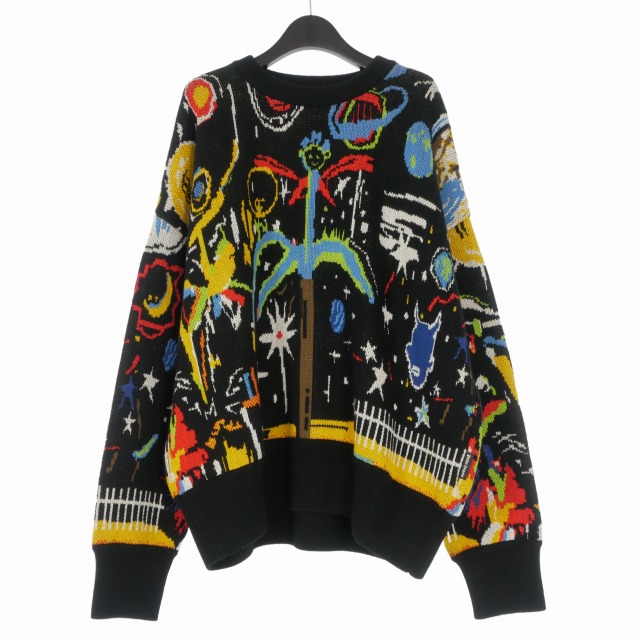 【中古】未使用品 パームエンジェルス PALM ANGELS 23AW Starry Night Jacquard Sweater セーター ニット XL ブラック/マルチカラー
