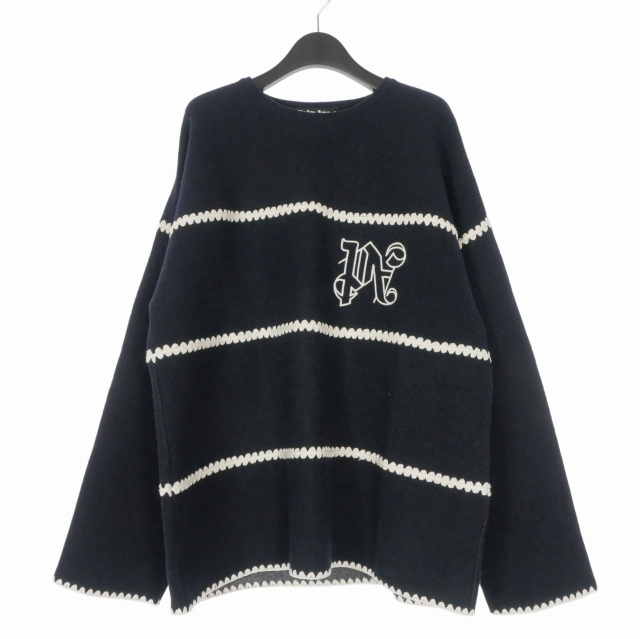 【中古】未使用品 パームエンジェルス PALM ANGELS 23AW Monogram Striped Sweater M ネイビー PMHE048E23KNI0014603 国内正規 メンズ