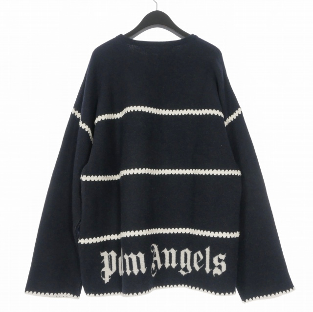 【中古】未使用品 パームエンジェルス PALM ANGELS 23AW Monogram Striped Sweater M ネイビー PMHE048E23KNI0014603 国内正規 メンズ_1