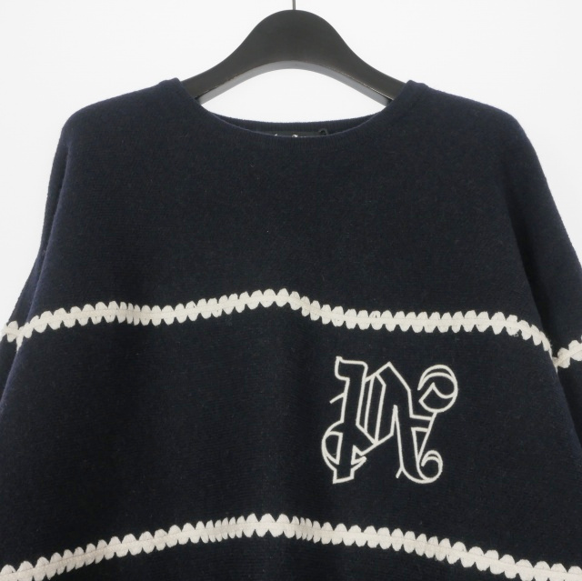 【中古】未使用品 パームエンジェルス PALM ANGELS 23AW Monogram Striped Sweater M ネイビー PMHE048E23KNI0014603 国内正規 メンズ_2