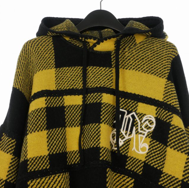【中古】未使用品 パームエンジェルス PALM ANGELS 24AW PA MONOGRAM TRATAN KNIT HO OCHER ニットフーディ セーター L イエロー_2