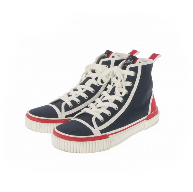 【中古】クリスチャンルブタン Christian louboutin Pedro Flat MARINE ハイカット キャンバススニーカー 靴 42 ネイビー/レッド メンズ