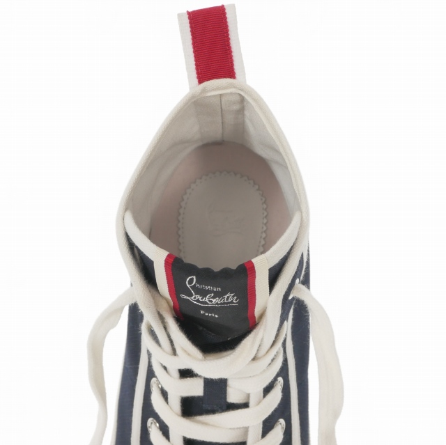 【中古】クリスチャンルブタン Christian louboutin Pedro Flat MARINE ハイカット キャンバススニーカー 靴 42 ネイビー/レッド メンズ_4