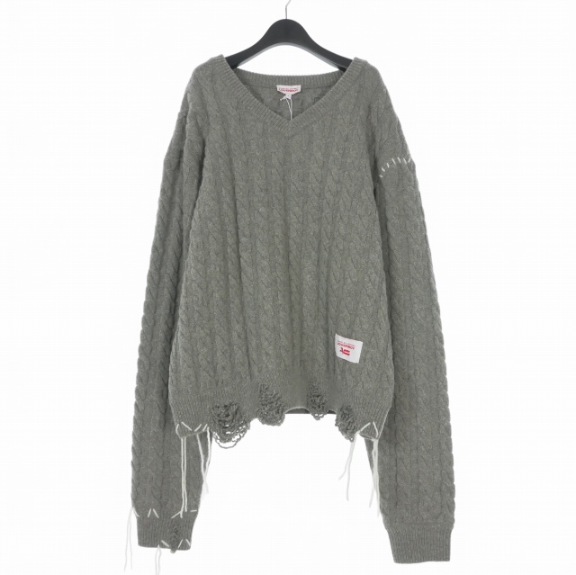 【中古】未使用品 チャールズジェフリー ラバーボーイ LABEL CABLE KNITTED JUMPERS ケーブルニット セーター Vネック