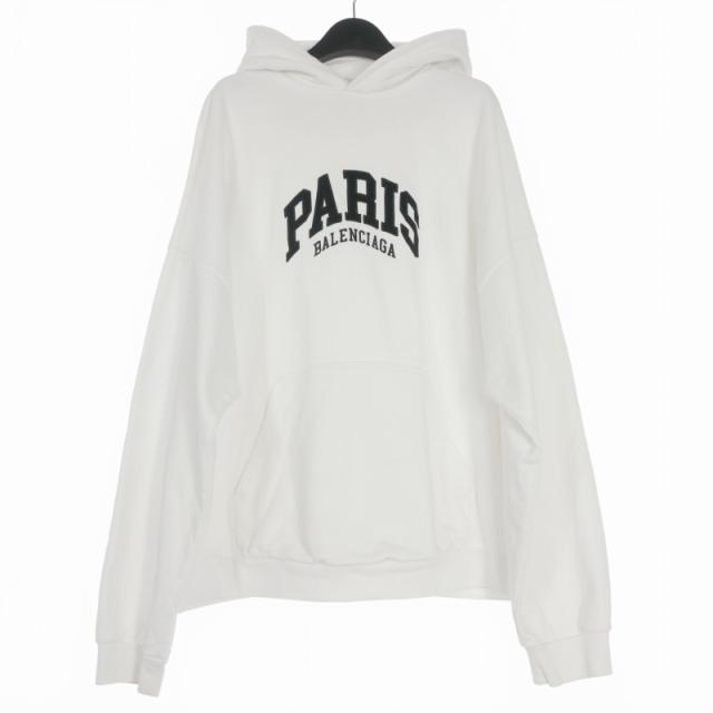 【中古】バレンシアガ Cities Paris Hoodie オーバーサイズ パーカー フーディー 長袖 3 ホワイト 白 674986 国内正規
