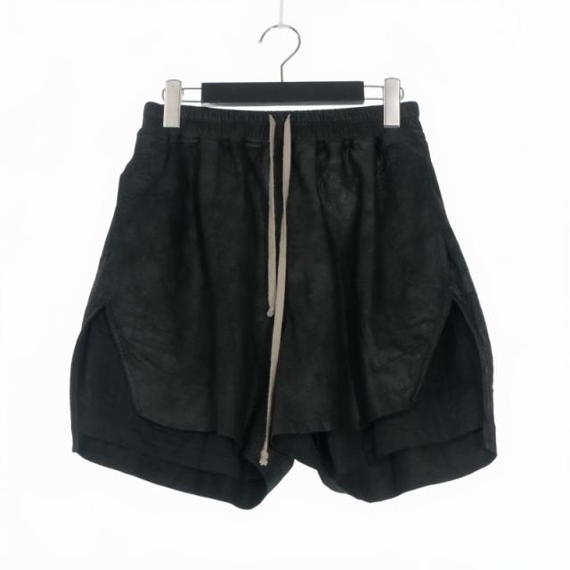 【中古】リックオウエンス Rick Owens 25SS Leather Boxer Shorts レザーショートパンツ ショーツ 46 ブラック 黒