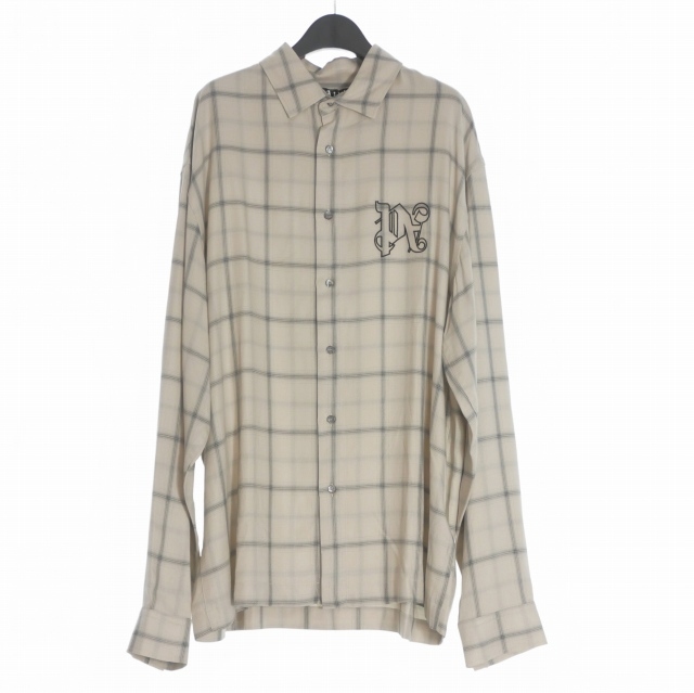 【中古】未使用品 パームエンジェルス PALM ANGELS 23AW Monogram Check Shirt  50 ベージュ/ブラック PMGE010E23FAB0026110 メンズ