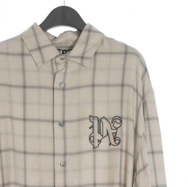 【中古】未使用品 パームエンジェルス PALM ANGELS 23AW Monogram Check Shirt 50 ベージュ/ブラック PMGE010E23FAB0026110 メンズ_2