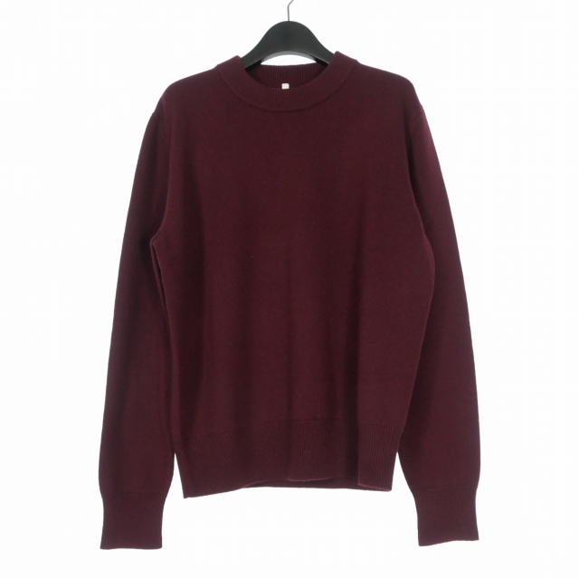 【中古】未使用品 サンフラワー moon merino メリノウール クルーネックニット セーター 長袖 M バーガンディ 赤 3039