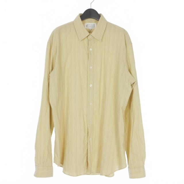 【中古】メゾンマルジェラ Maison Margiela 23SS シアサッカー コットン シャツ ストライプ 長袖 42 ベージュ