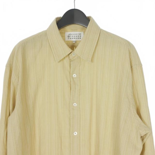 【中古】メゾンマルジェラ Maison Margiela 23SS シアサッカー コットン シャツ ストライプ 長袖 42 ベージュ_2