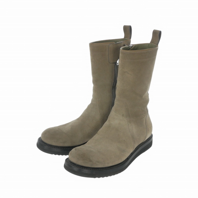 【中古】リックオウエンス Rick Owens クリーパーブーツ スエード 靴 サイドジップ 42 グレーベージュ メンズ