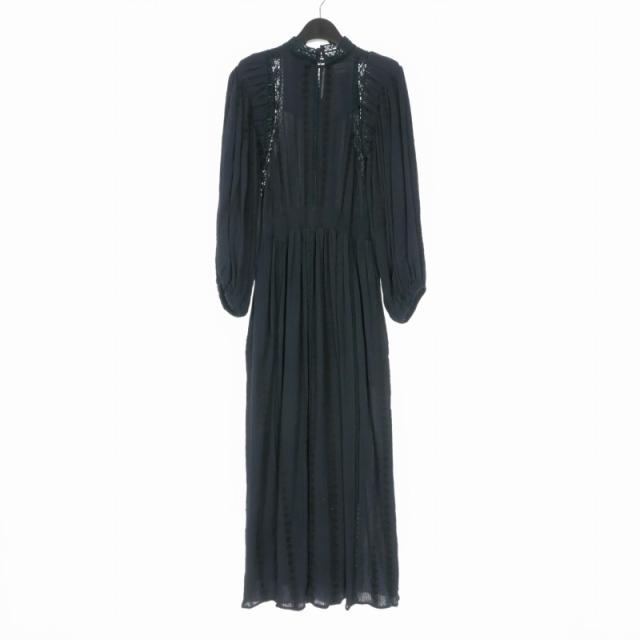 【中古】イザベル マラン エトワール JAENA DRESS エンブロイダリーレース ロングワンピース ドレス 長袖 34 ネイビー