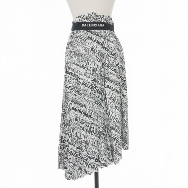 【中古】バレンシアガ BALENCIAGA アシンメトリー プリーツスカート 総柄 36 ホワイト/ブラック 529757 国内正規_1