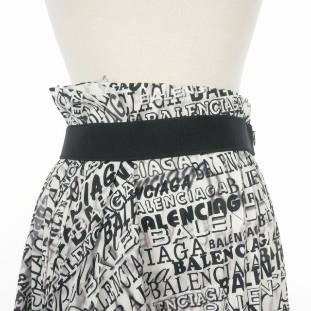 【中古】バレンシアガ BALENCIAGA アシンメトリー プリーツスカート 総柄 36 ホワイト/ブラック 529757 国内正規_2